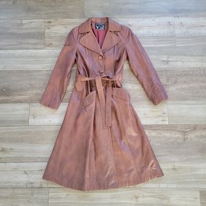 Vintage Genuine Brown Leather Woman's Coat by Cevy's Long Length EUC